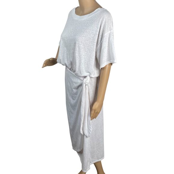Free People Leila White Slub Knit Blouson Side Tie Midi Wrap Dress SZ M - Picture 6 of 10